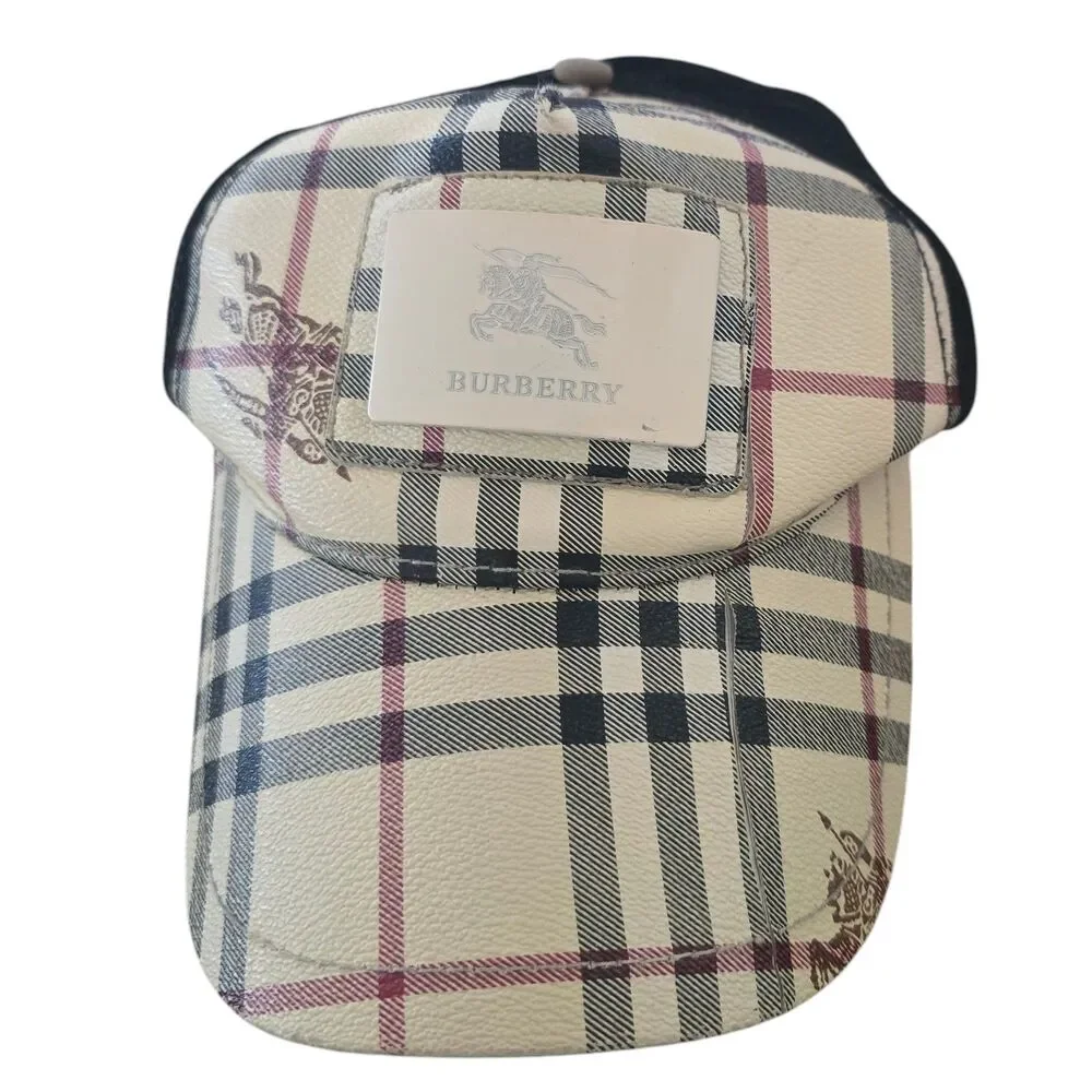 Plaid Snapback Trucker Hat Beige Black Red Check Burberry Style Adjustable